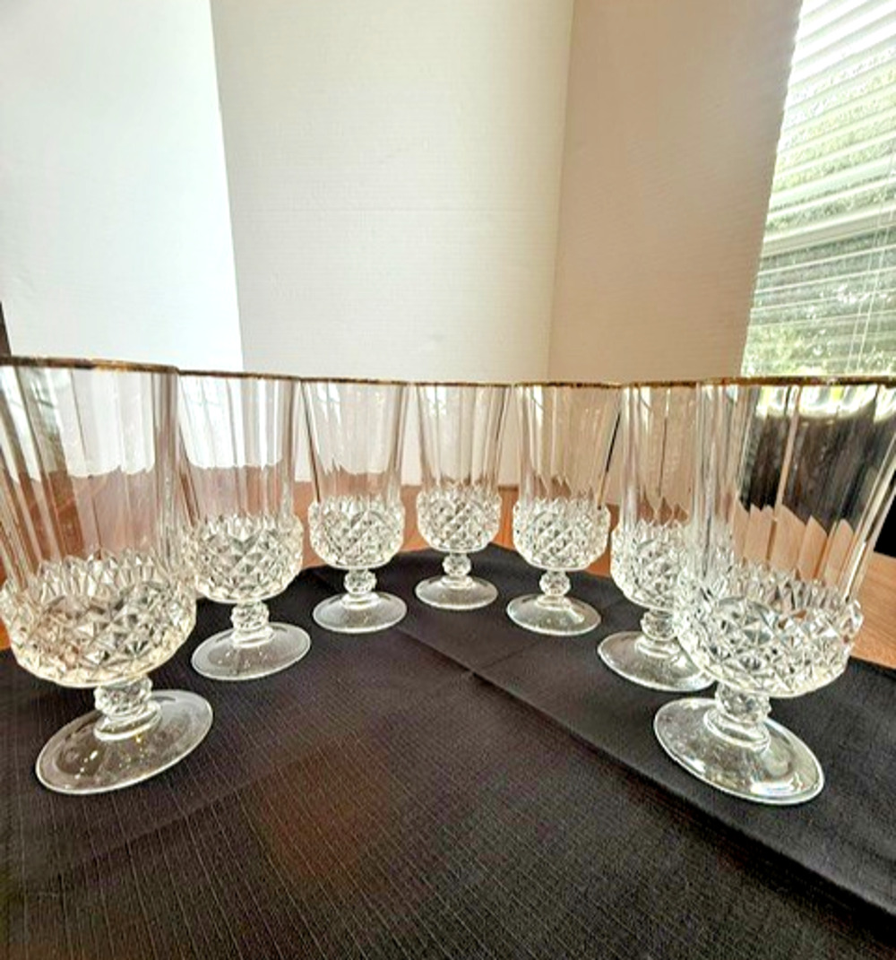 7 Cristal d’Arques Longchamp Gold 24% Lead Crystal Iced Beverage Water Tea 12 oz